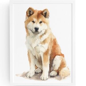 Watercolor Akita Dog Portrait Wall Art Print, Unframed - Majestic Canine Charm